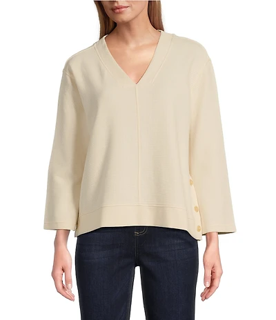 Westbound Long Sleeve V-Neck Button Side Top