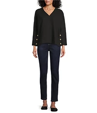 Westbound Long Sleeve V-Neck Button Side Top
