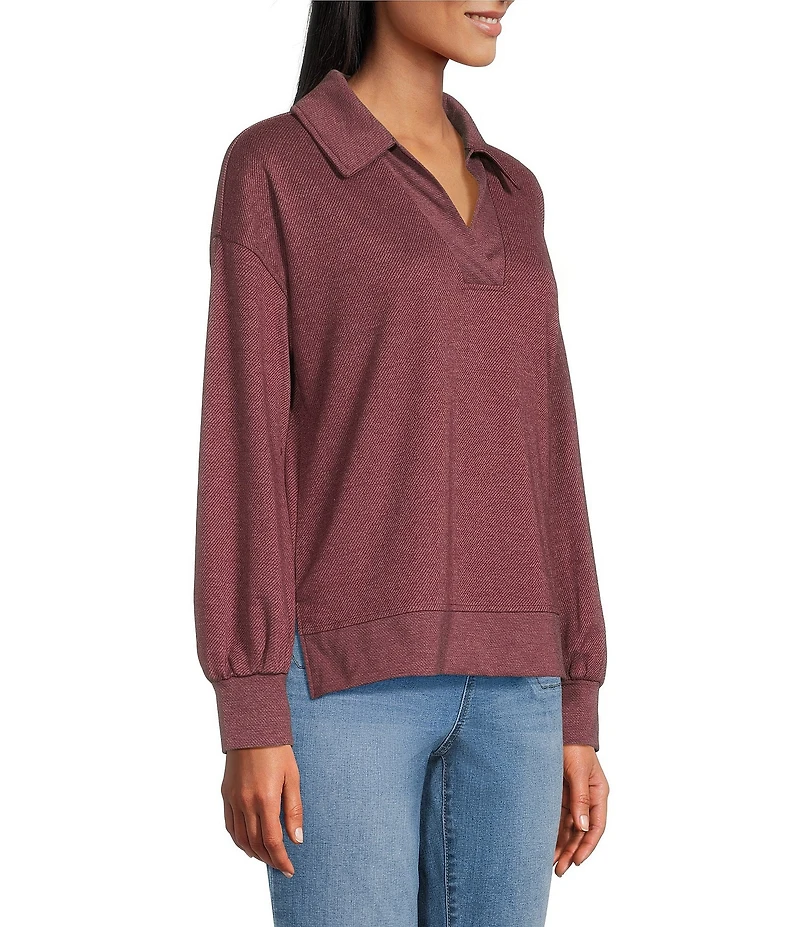 Westbound Long Sleeve V-Neck Collared Knit Top