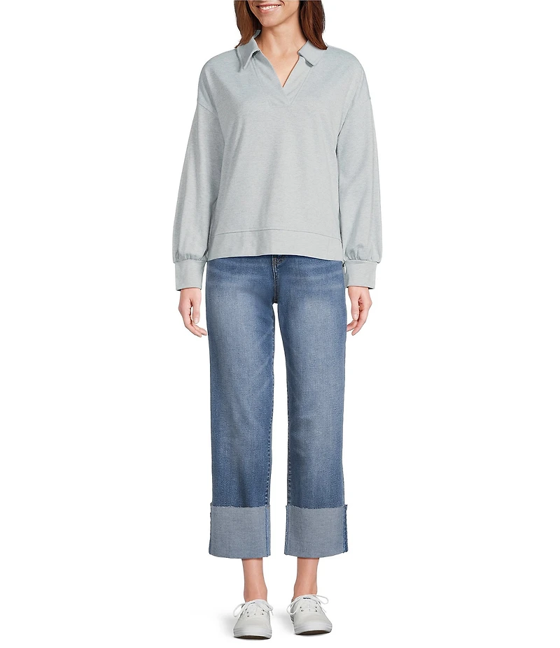 Westbound Long Sleeve V-Neck Collared Knit Top