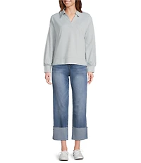 Westbound Long Sleeve V-Neck Collared Knit Top