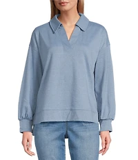 Westbound Long Sleeve V-Neck Collared Knit Top