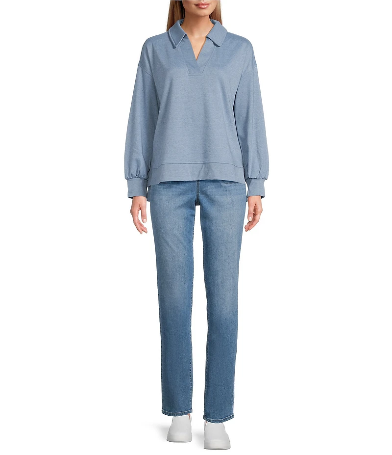 Westbound Long Sleeve V-Neck Collared Knit Top