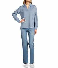 Westbound Long Sleeve V-Neck Collared Knit Top