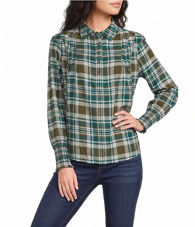 Westbound Long Sleeve Y-Neck Button Front Blouse