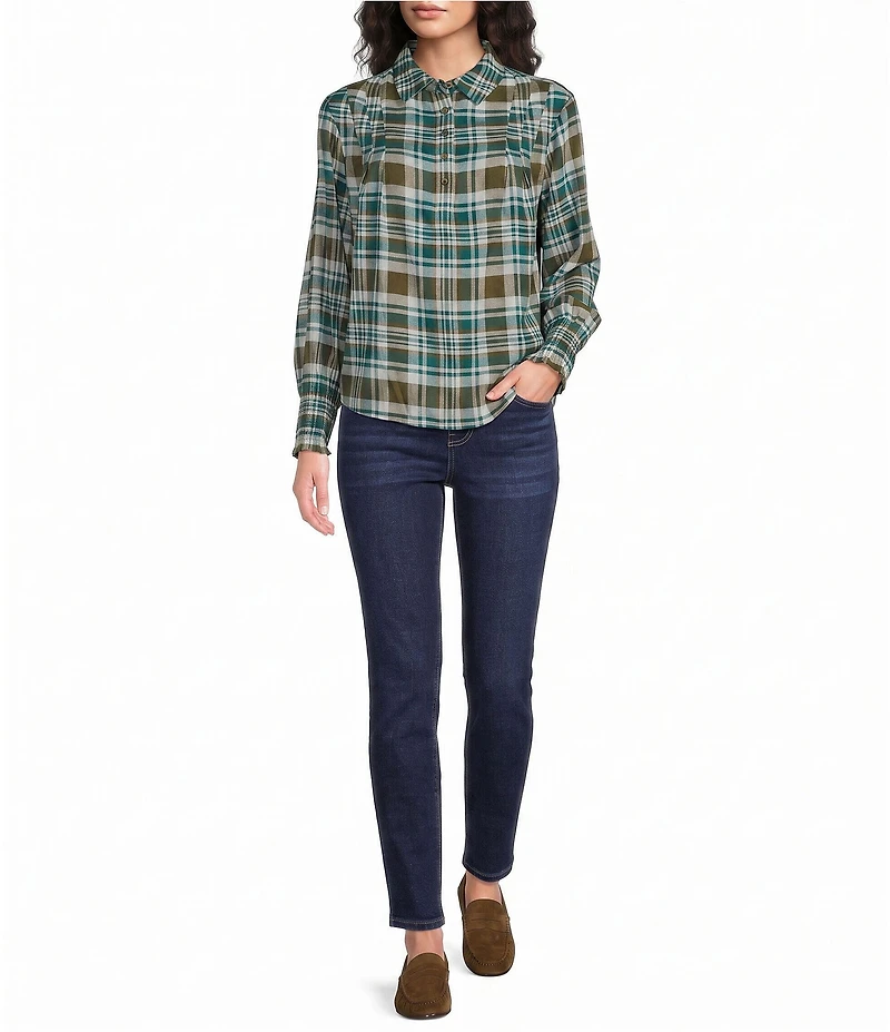 Westbound Long Sleeve Y-Neck Button Front Blouse