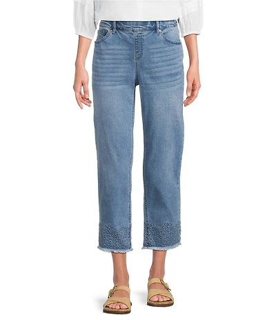 Westbound Mid Rise Embroidered Straight Leg Crop Pants