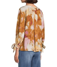 Westbound Mocha Autumn Blur 3/4 Tie Sleeve Top