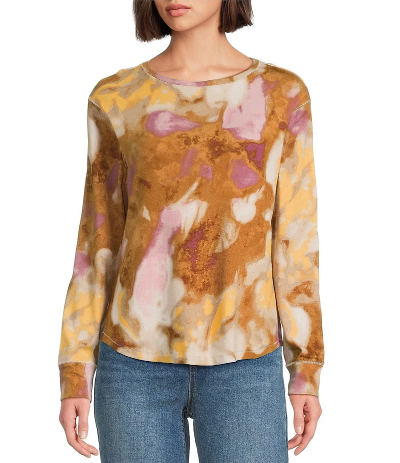 Westbound Mocha Autumn Blur Long Sleeve Crew Neck Pullover