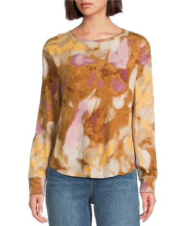 Westbound Mocha Autumn Blur Long Sleeve Crew Neck Pullover