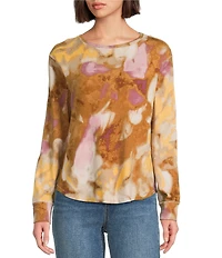 Westbound Mocha Autumn Blur Long Sleeve Crew Neck Pullover