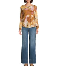 Westbound Mocha Autumn Blur Long Sleeve Crew Neck Pullover