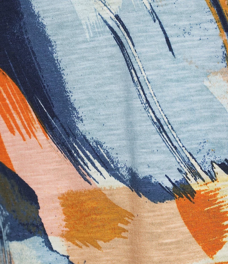 Westbound Multi Painted Brushstrokes Print 3/4 Sleeve Knit Crew Neck Top