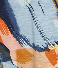 Westbound Multi Painted Brushstrokes Print 3/4 Sleeve Knit Crew Neck Top