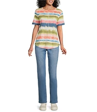 Westbound Multi Textured Rainbow Print Short Sleeve Crew Neck Top