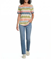 Westbound Multi Textured Rainbow Print Short Sleeve Crew Neck Top