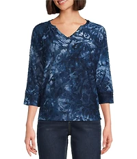 Westbound Notch Collar Printed 3/4 Sleeve Blouse