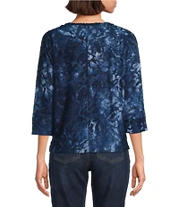 Westbound Notch Collar Printed 3/4 Sleeve Blouse
