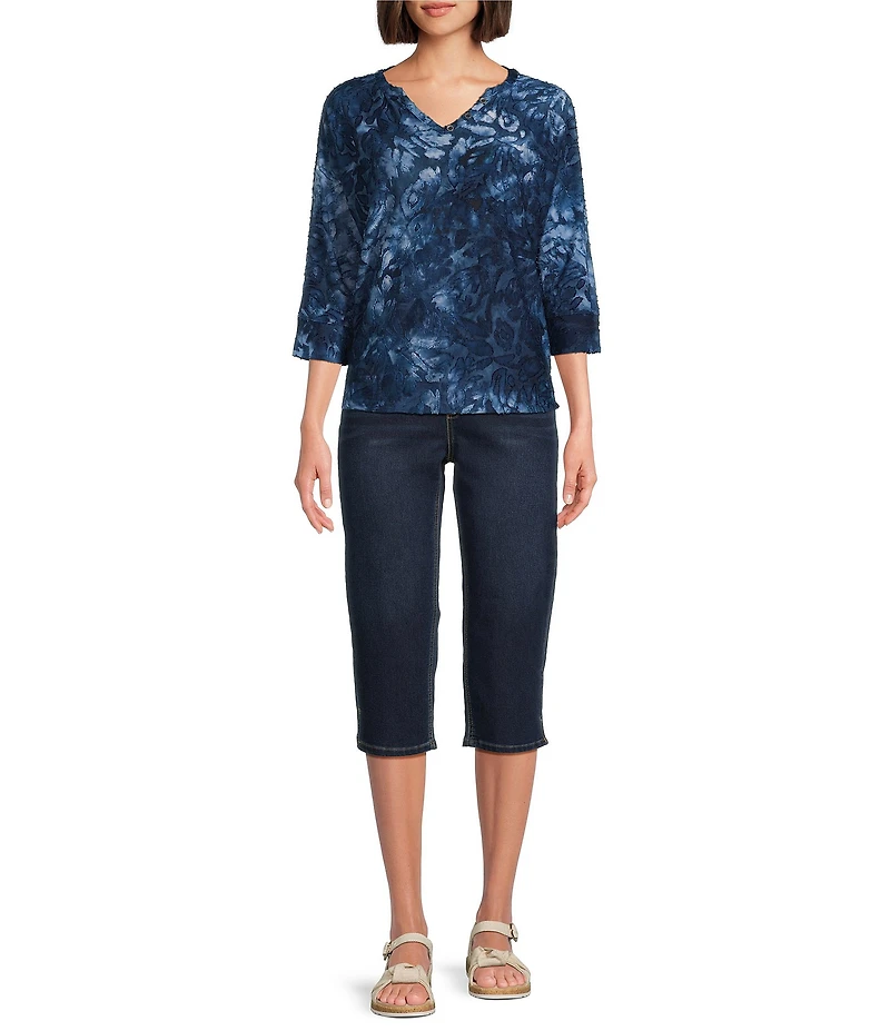 Westbound Notch Collar Printed 3/4 Sleeve Blouse
