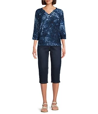 Westbound Notch Collar Printed 3/4 Sleeve Blouse