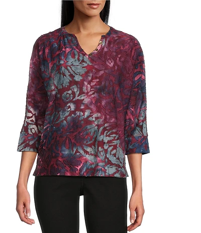 Westbound Notch Collar Printed 3/4 Sleeve Blouse