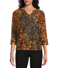 Westbound Notch Collar Printed 3/4 Sleeve Blouse