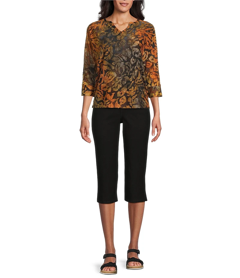 Westbound Notch Collar Printed 3/4 Sleeve Blouse