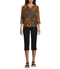 Westbound Notch Collar Printed 3/4 Sleeve Blouse