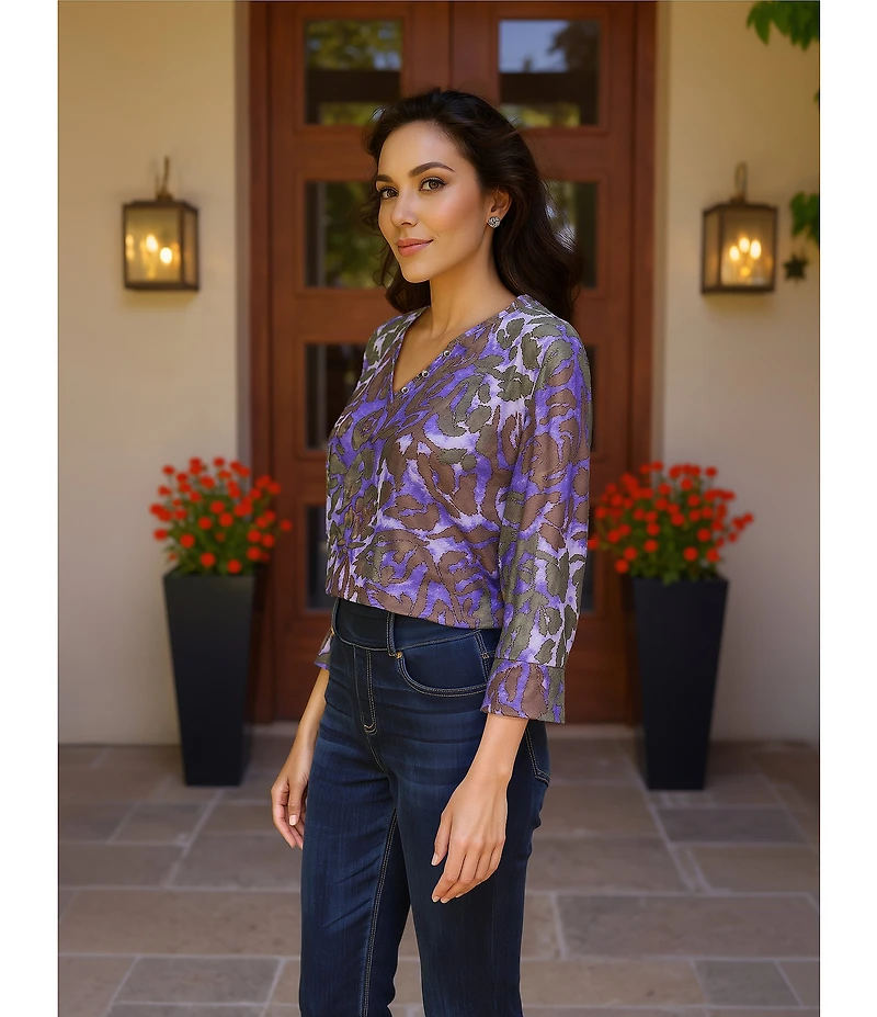 Westbound Notch Collar Printed 3/4 Sleeve Blouse
