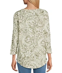 Westbound Olive Paisley Swirl 3/4 Sleeve Knit Top