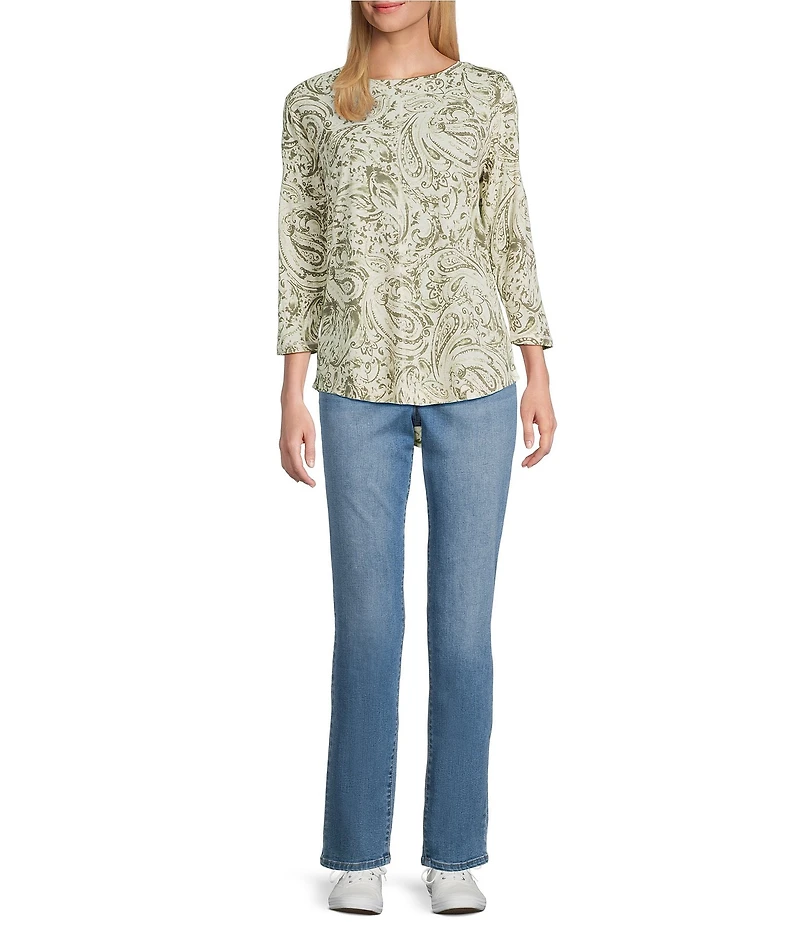 Westbound Olive Paisley Swirl 3/4 Sleeve Knit Top