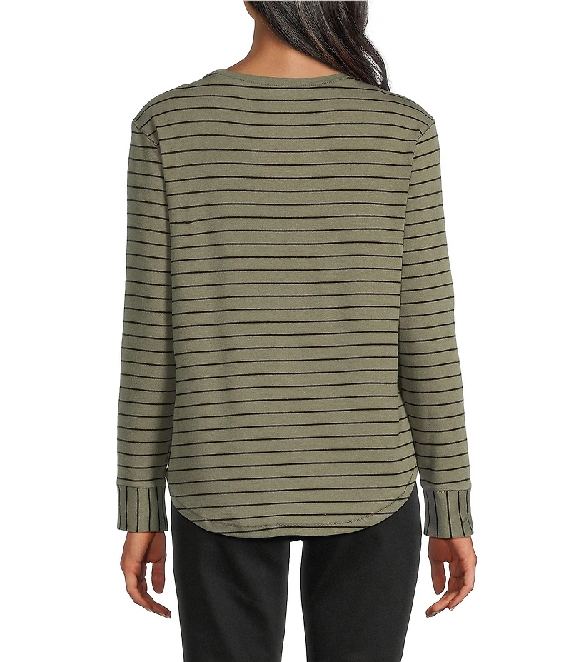 Westbound Olive Stripe Long Sleeve Crew Neck Pullover