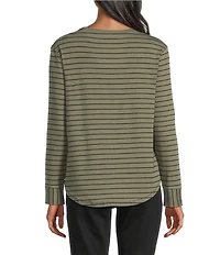 Westbound Olive Stripe Long Sleeve Crew Neck Pullover