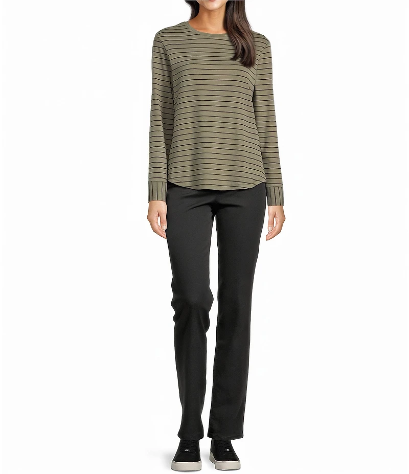 Westbound Olive Stripe Long Sleeve Crew Neck Pullover