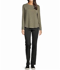 Westbound Olive Stripe Long Sleeve Crew Neck Pullover