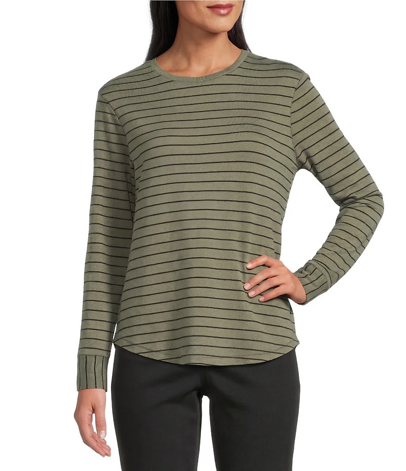 Westbound Olive Stripe Long Sleeve Crew Neck Pullover