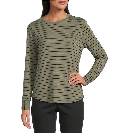 Westbound Olive Stripe Long Sleeve Crew Neck Pullover