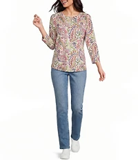 Westbound Paisley Print 3/4 Sleeve Knit Crew Neck Top