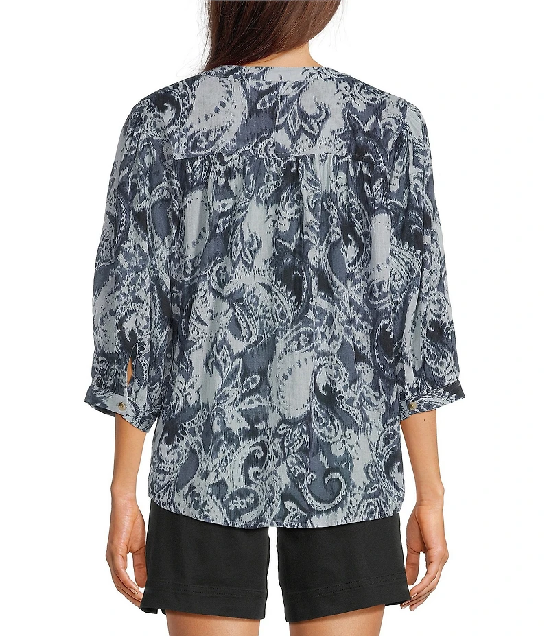 Westbound Paisley Swirl 3/4 sleeve Button Front Top
