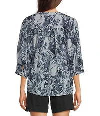 Westbound Paisley Swirl 3/4 sleeve Button Front Top