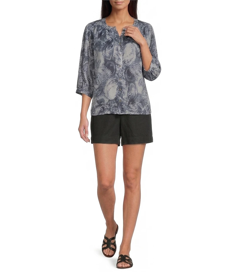 Westbound Paisley Swirl 3/4 sleeve Button Front Top