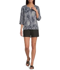 Westbound Paisley Swirl 3/4 sleeve Button Front Top