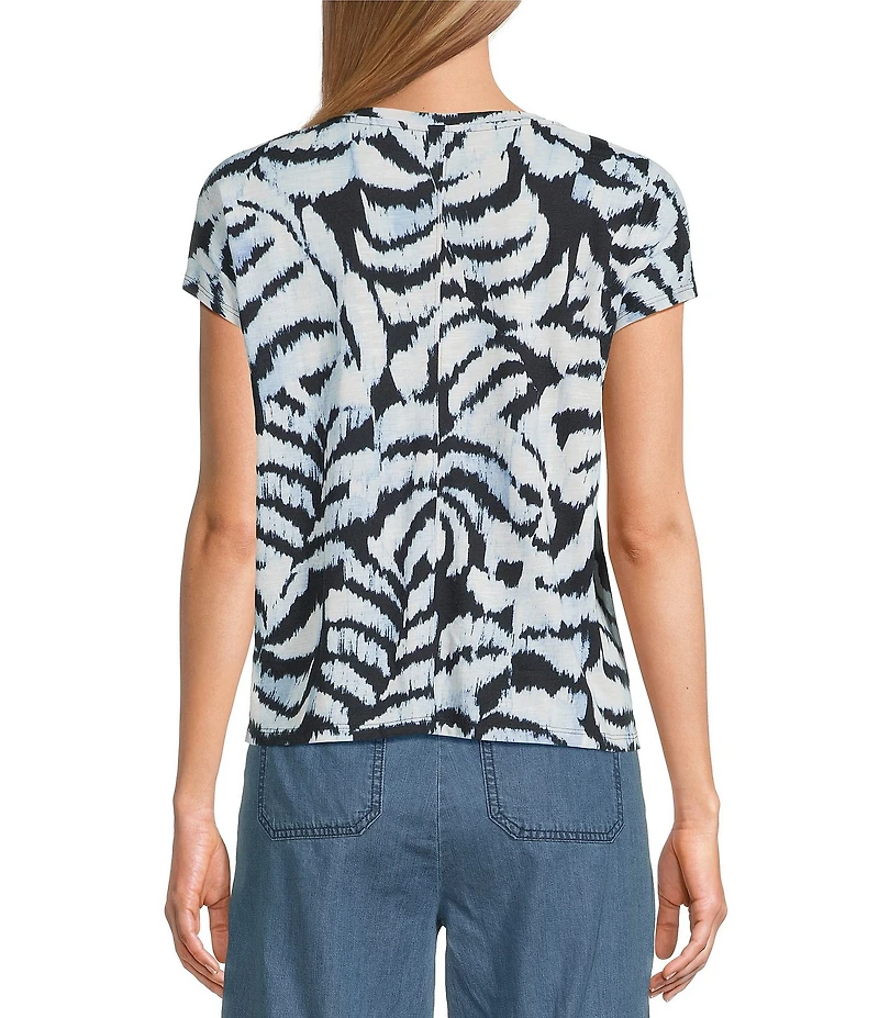 Westbound Palm Leaves V-Neck Cap Sleeve Top