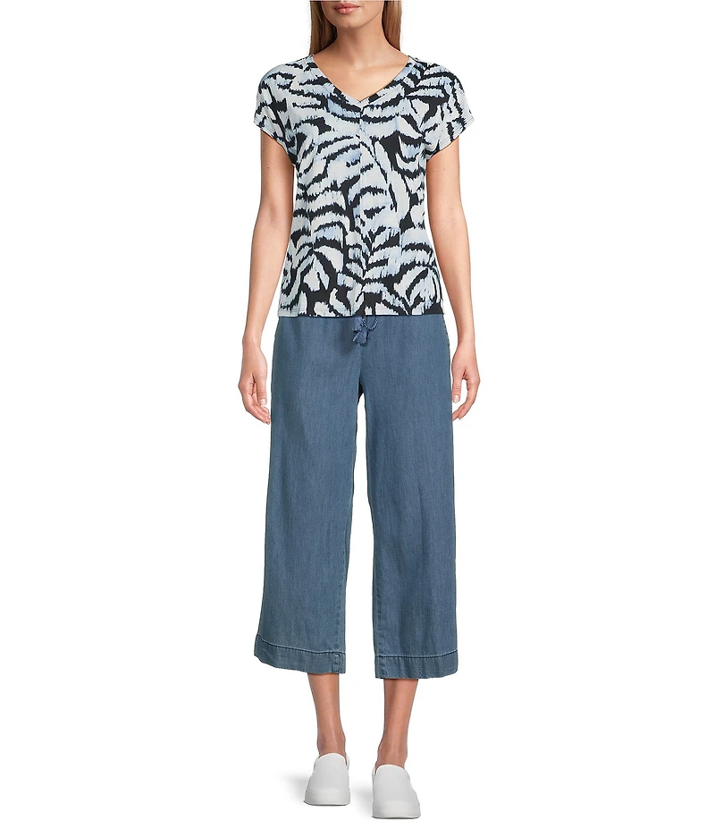 Westbound Palm Leaves V-Neck Cap Sleeve Top