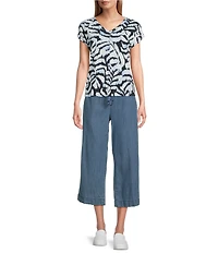 Westbound Palm Leaves V-Neck Cap Sleeve Top