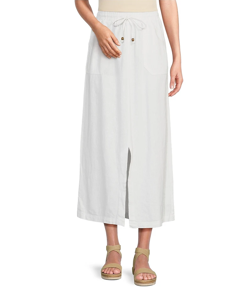 Westbound Linen Patch Pocket Front Slit Midi Skirt