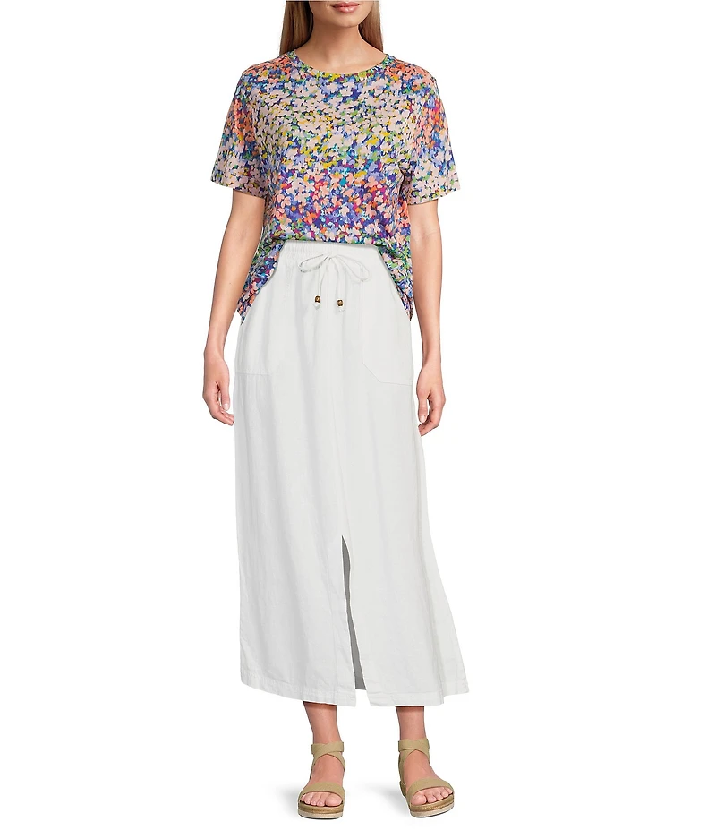 Westbound Linen Patch Pocket Front Slit Midi Skirt