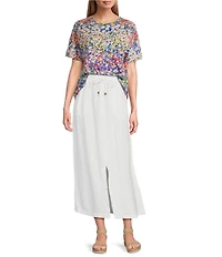 Westbound Linen Patch Pocket Front Slit Midi Skirt