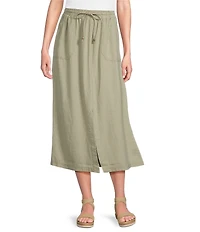 Westbound Linen Patch Pocket Front Slit Midi Skirt