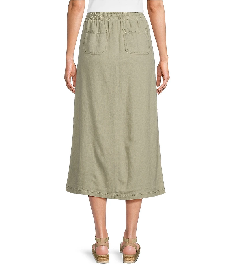 Westbound Linen Patch Pocket Front Slit Midi Skirt